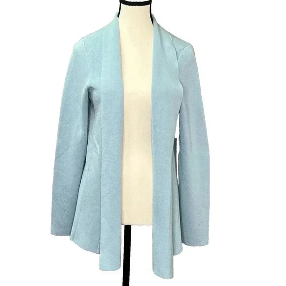 EILEEN FISHER Sz M Open Sweater Cardigan Jacket Capri Blue Silk Organic Cotton - Picture 2 of 16